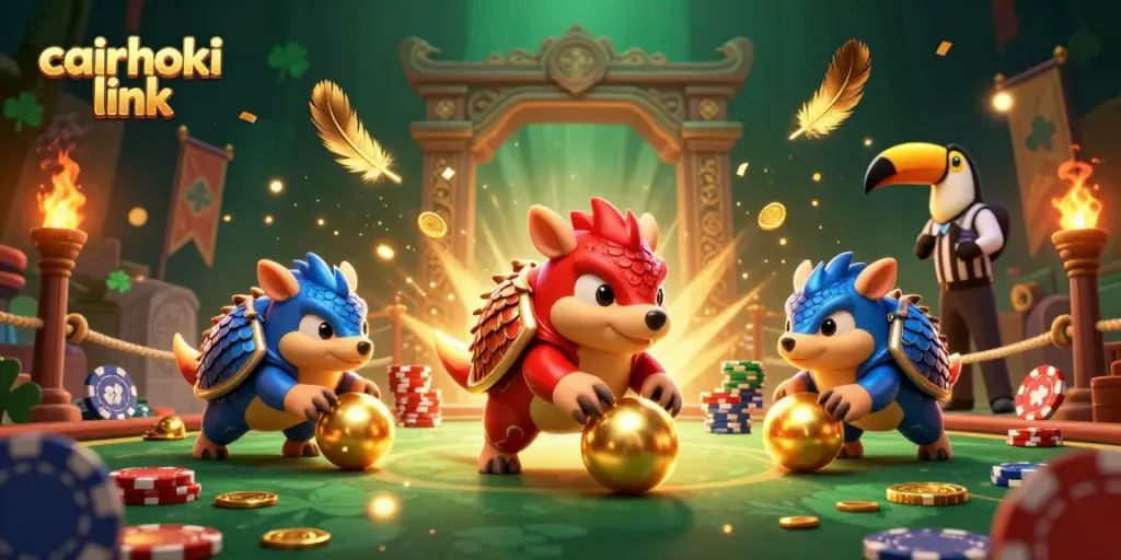 Visualisasi kedua pangolin rival di cairhoki link berkompetisi dalam permainan penuh warna.