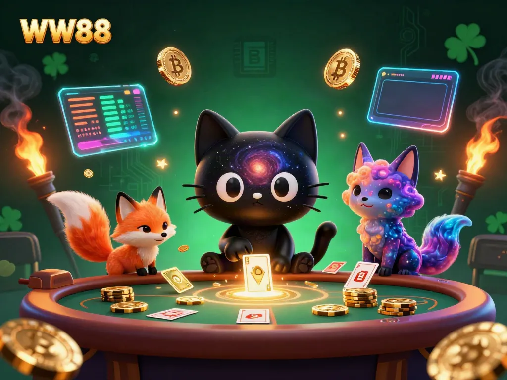 Play at WW88 with a captivating cosmic scene featuring a black hole cat and vibrant elements, enhancing your gaming experience.