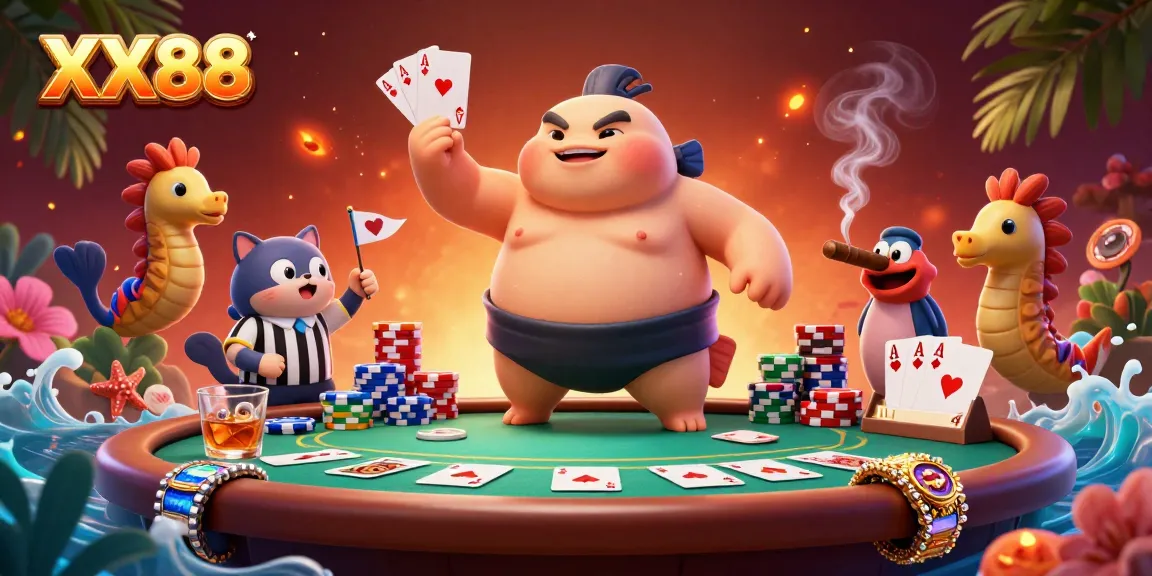 Engage in thrilling poker games at XX88, featuring a unique underwater scene with vibrant casino elements.