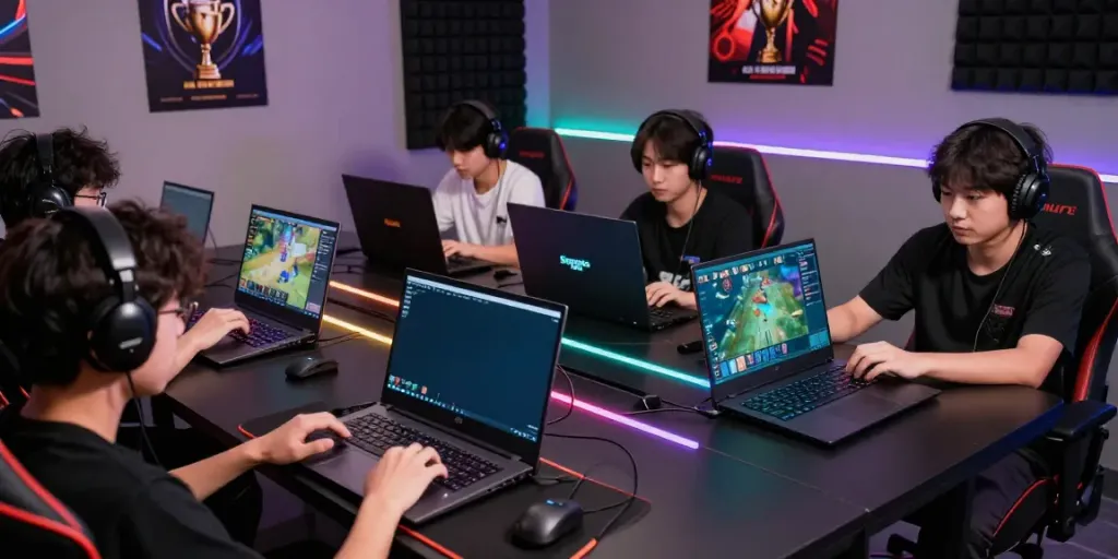 Engaged gamers in a vibrant setup using the Singatoto link for an immersive online gaming experience.