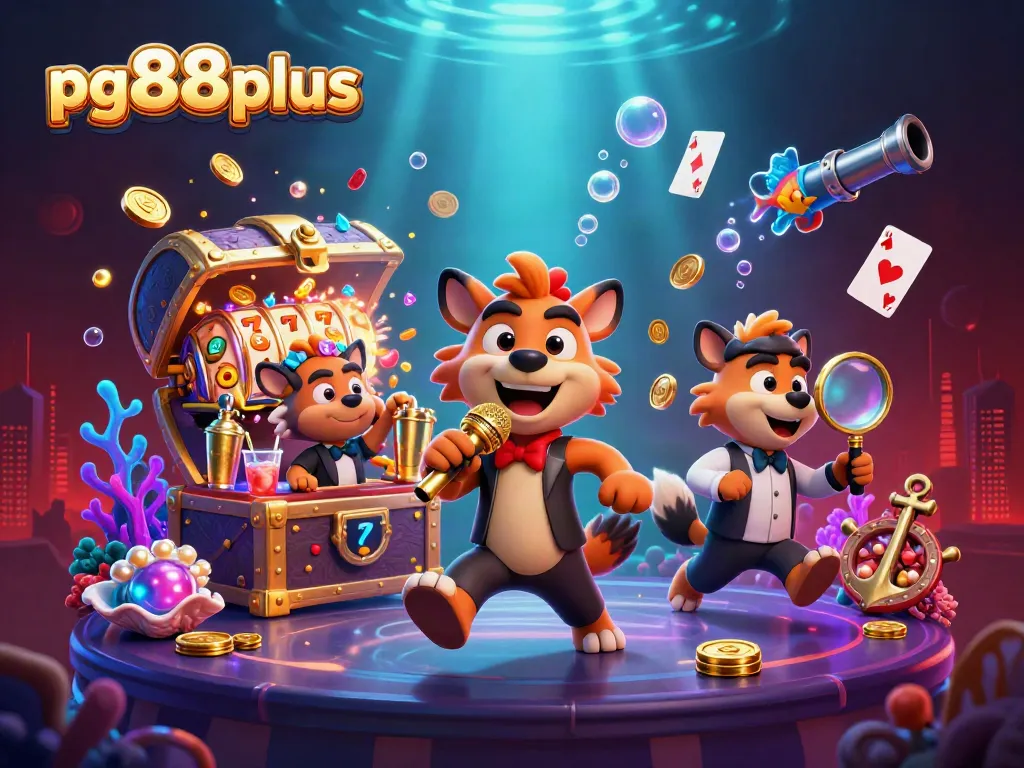 Engage with thrilling games at pg88plus, featuring lively hyenas in a comedy casino scene.