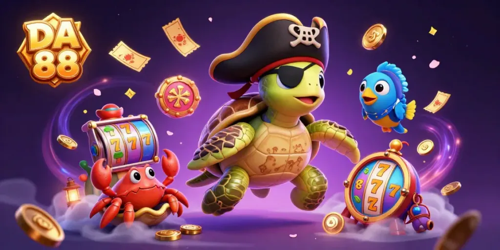Engage with the thrilling world of DA 88 in this vibrant casino-themed 3D illustration.