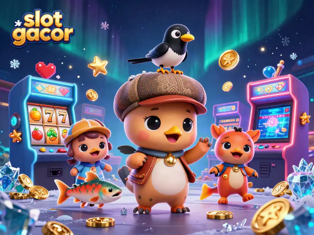 Memenangkan slot gacor, ilustrasi kasino penuh warna dan detail menarik.