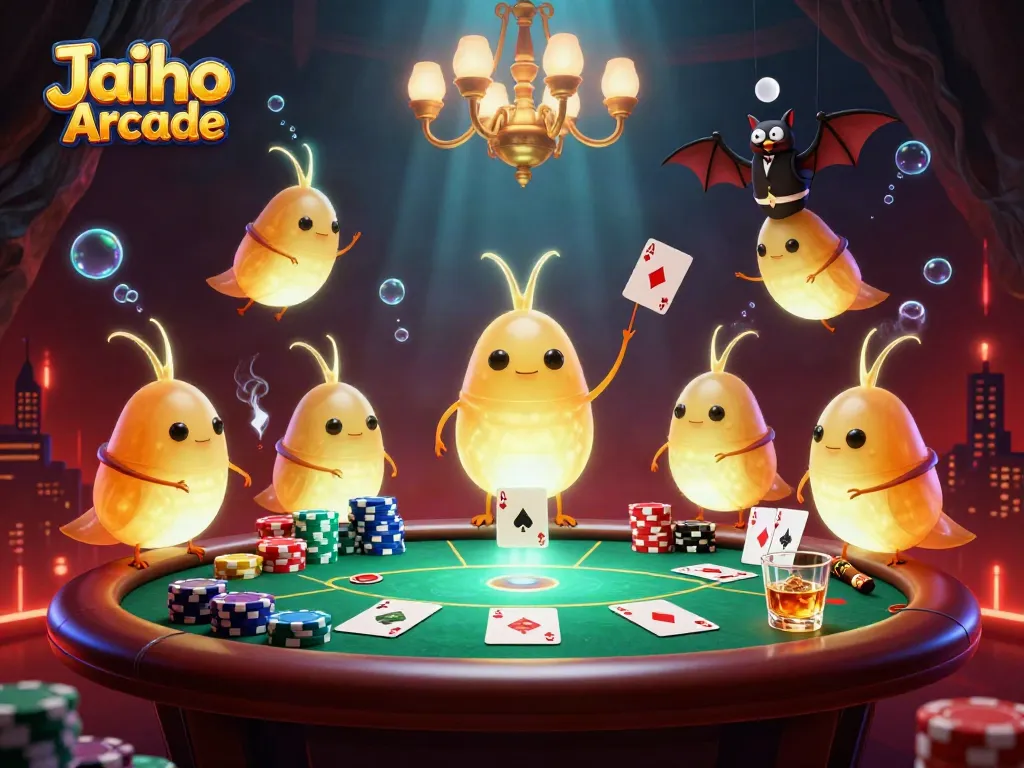 Engage in thrilling gameplay at Jaiho Arcade with vibrant glowworms illuminating excitement in a cave casino.