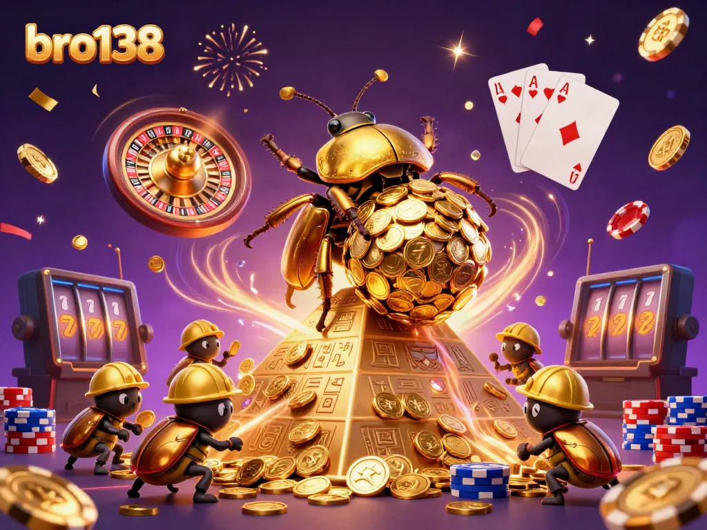 Experience the thrill of bro138 casino magic with golden beetles rolling in treasures and sparkling gems.