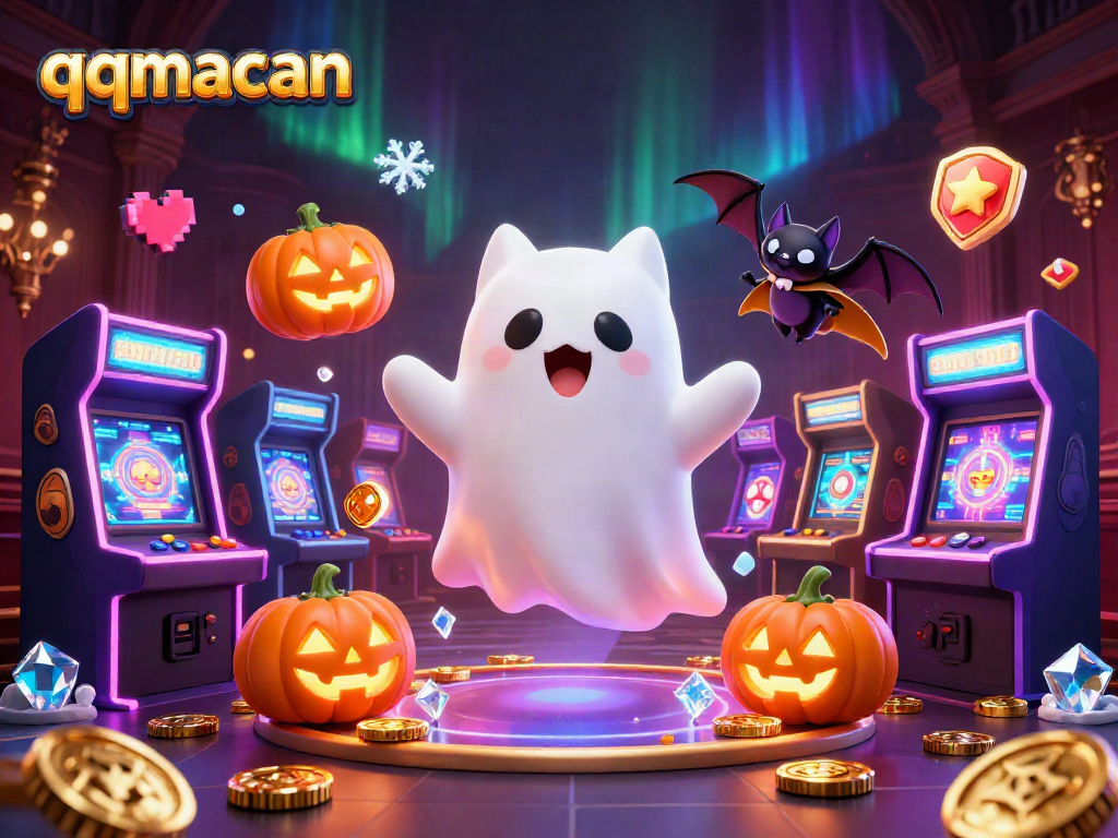 Experience the thrills of qqmacan as a ghost cat and vampire bat roam a haunted casino.