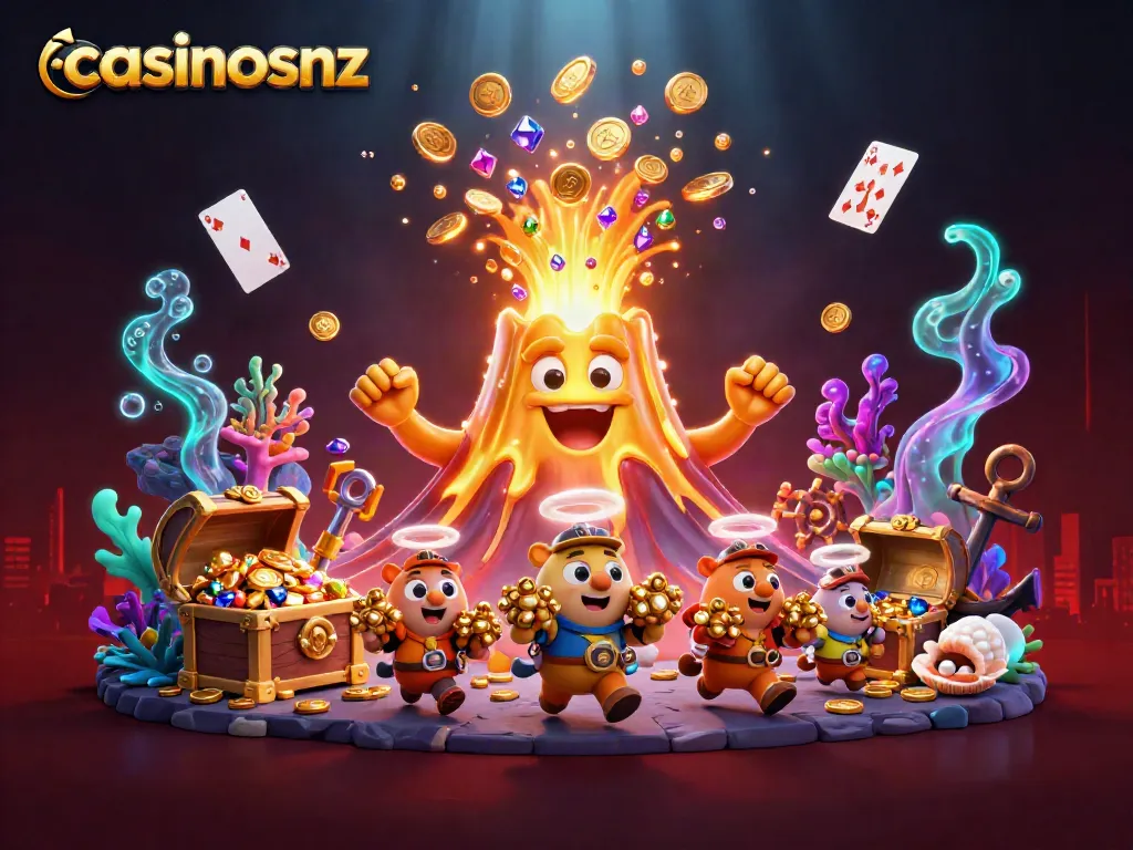 Experience thrilling wins with casinosnz at a vibrant 3D casino illustration showcasing treasure and adventure.
