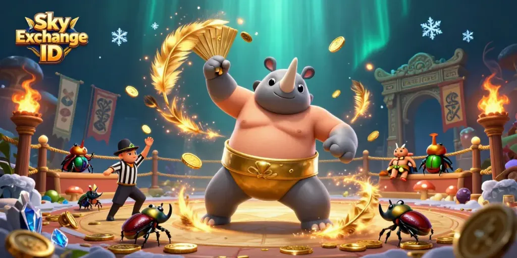 Engage in exciting betting action with Sky Exchange ID featuring a vibrant 3D scene of a beetle champion.