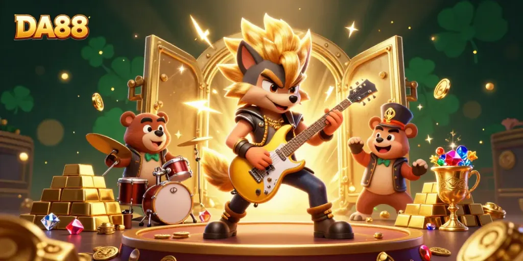 Experience DA88's thrilling casino atmosphere with vibrant characters and treasure.