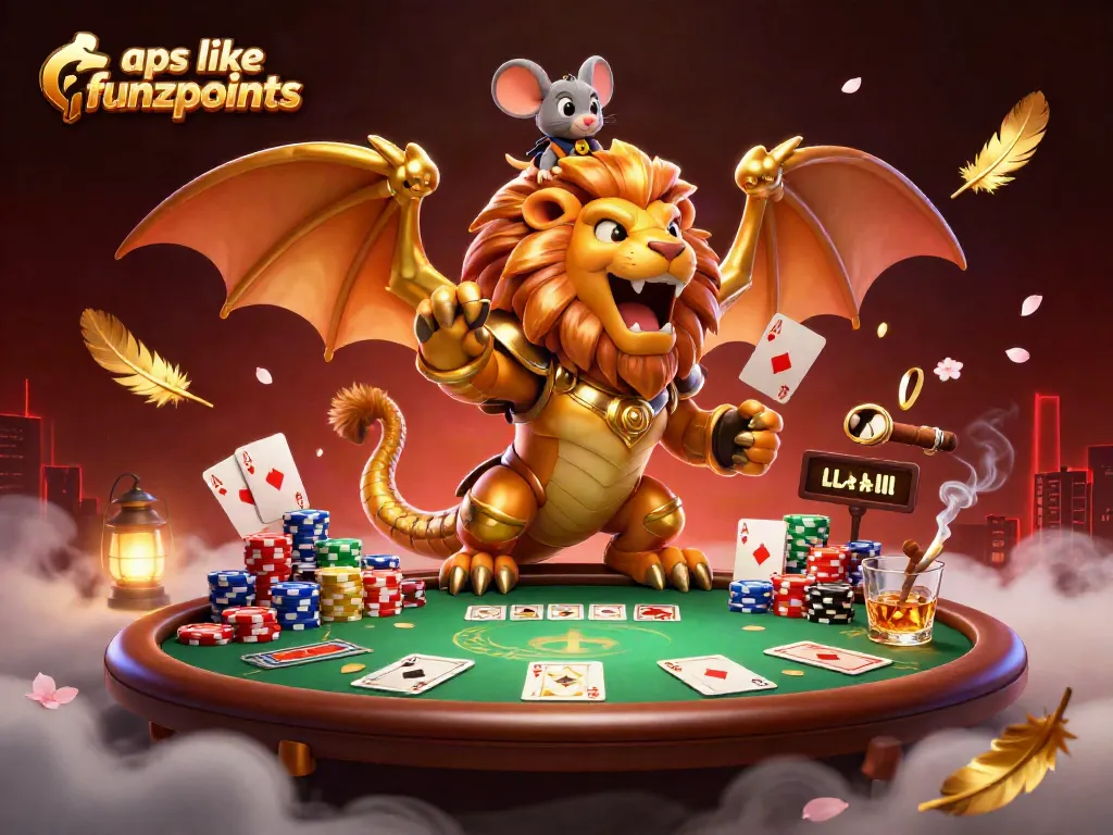 Engage with exciting apps like Funzpoints by playing dynamic poker games amidst vibrant casino visuals.