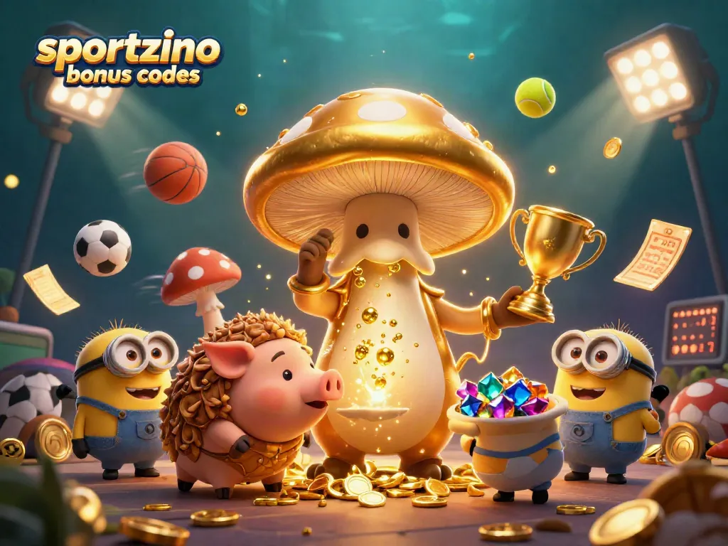 Engage with Sportzino bonus codes in this vibrant 3D casino illustration showcasing game excitement and dynamic elements.