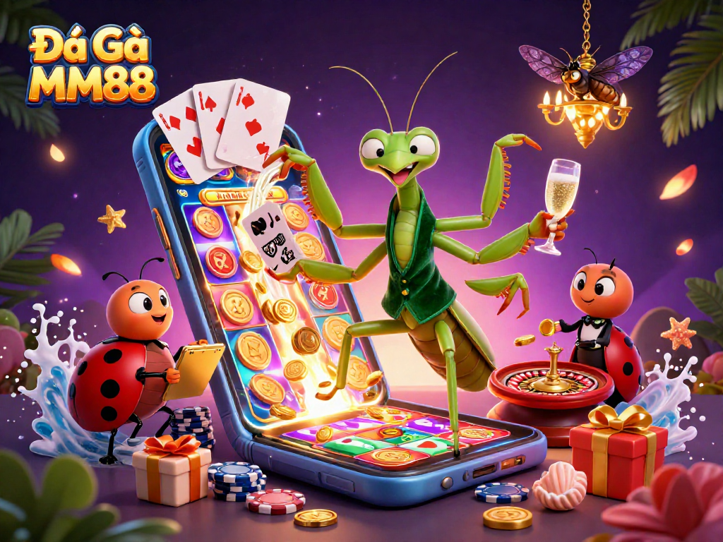 Engage in thrilling action with Đá Gà MM88 featuring a giant praying mantis and ladybug pit boss.