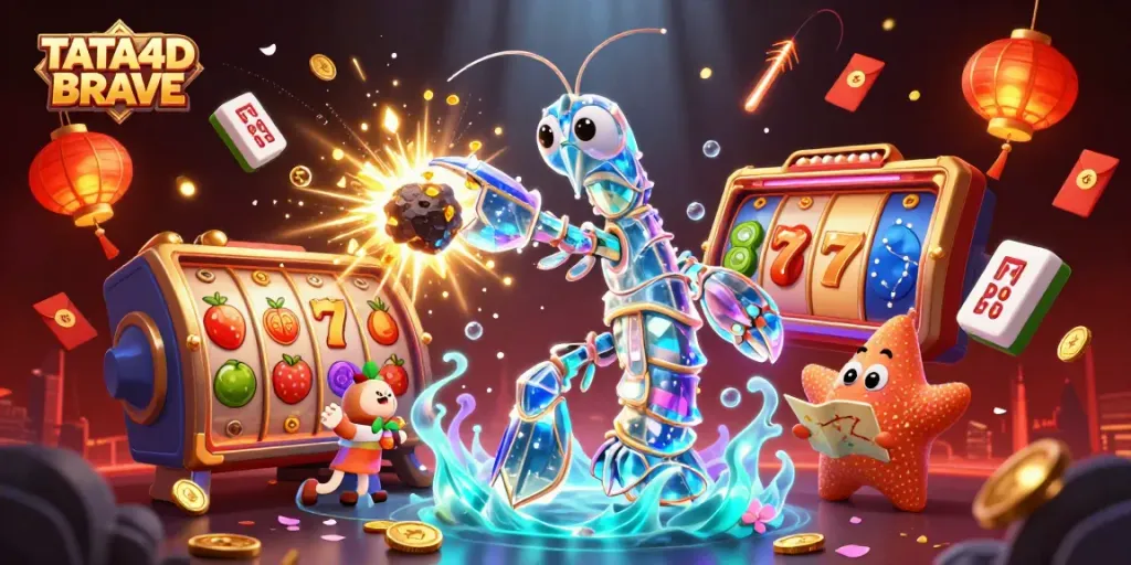 TATA4D BRAVE showcases a vibrant cosmic scene with galactic samurai, dynamic slot game imagery, and energetic casino atmosphere