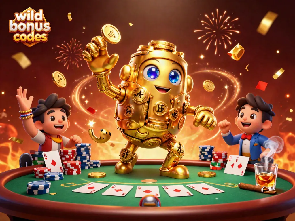 Discover wild casino bonus codes with vibrant 3D cartoon characters and gambling elements.