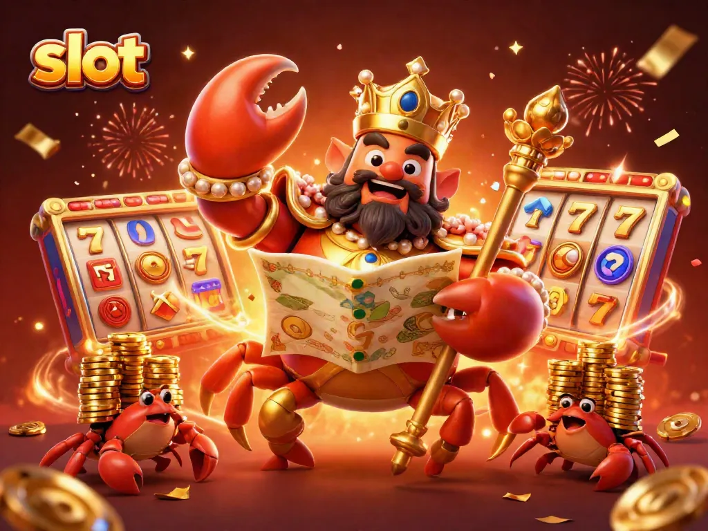Permainan slot yang menarik di kasino virtual dengan kepiting emas yang megah dan perayaan meriah.