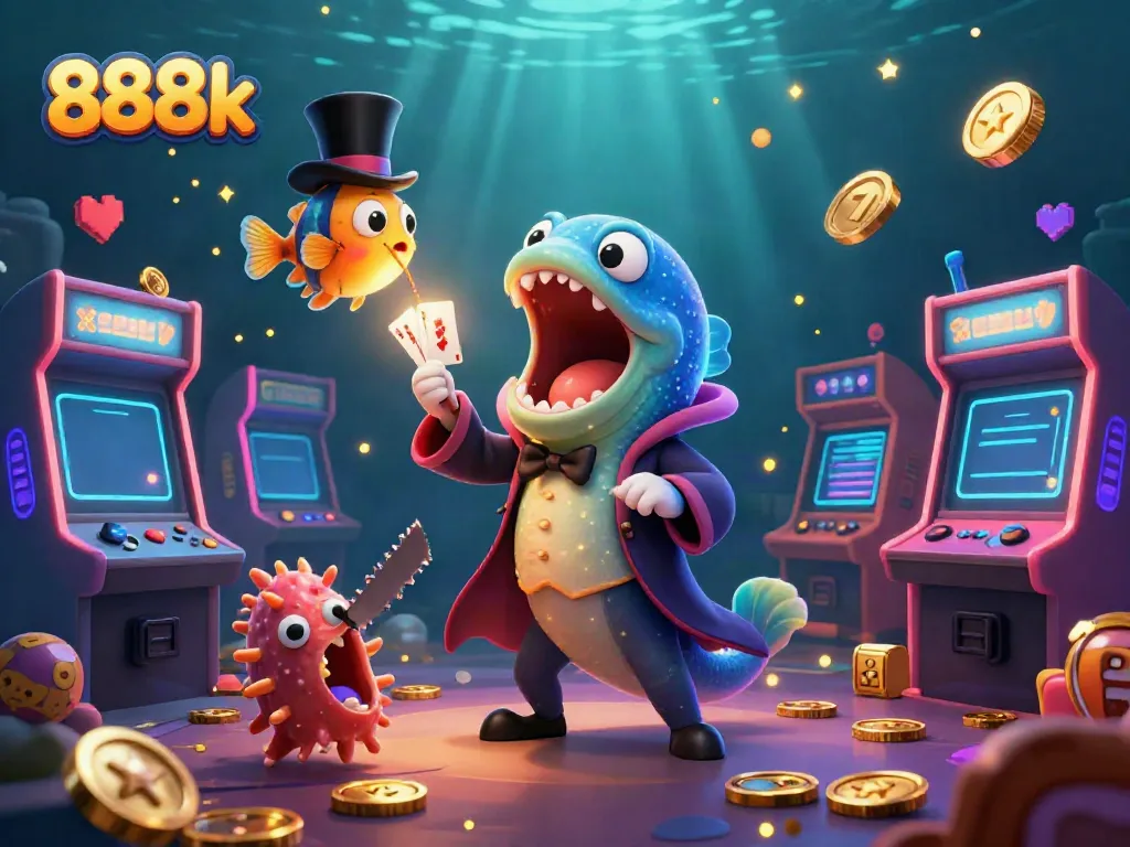 Experience thrilling magic with the vibrant scene of 888k, showcasing exciting gambling elements in a playful underwater setting.