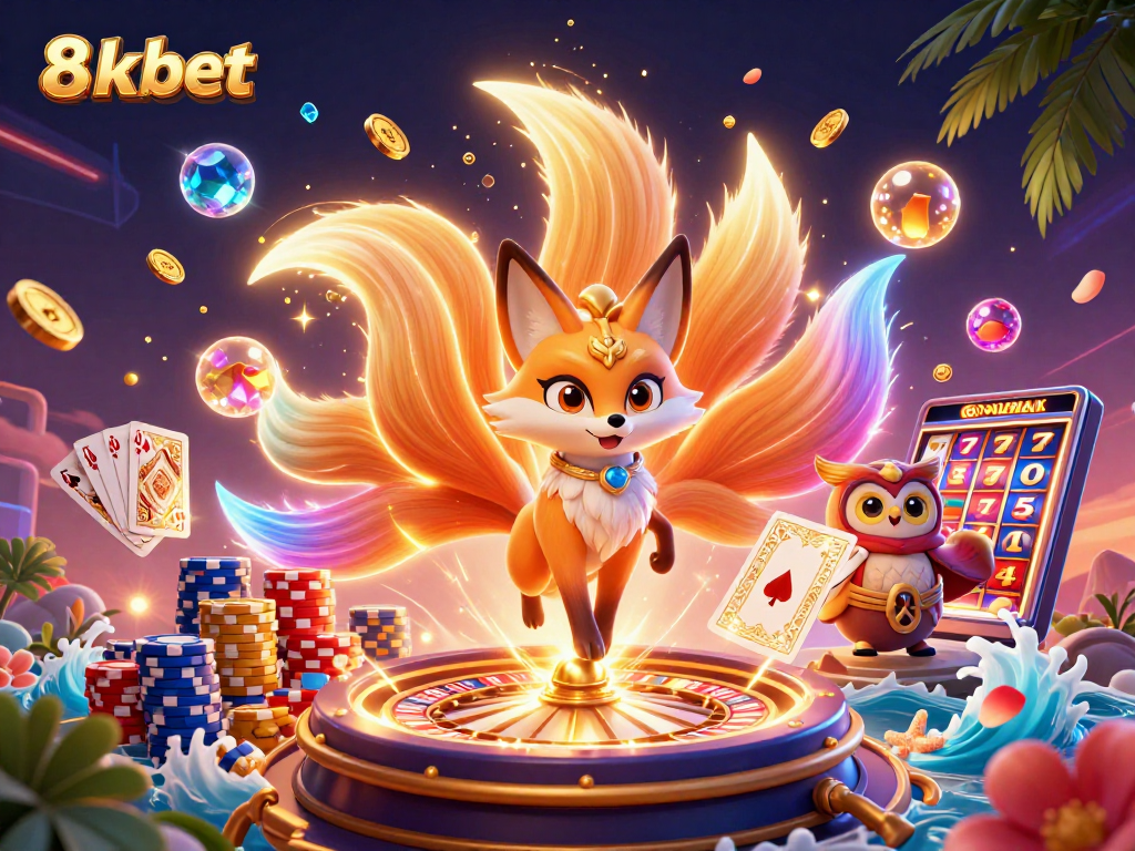 Experience thrilling gaming dynamics with 8xbet's vibrant and engaging casino scene featuring unique characters and elements.