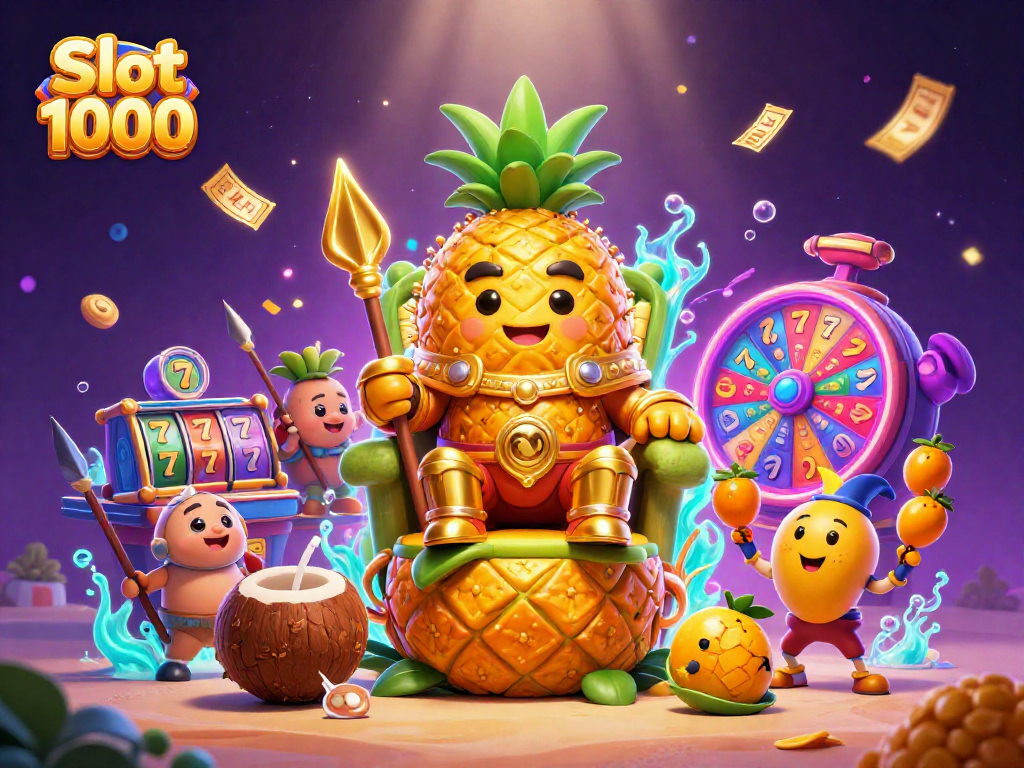 Engage with the vibrant Slot 1000 scene featuring animated characters and dynamic casino elements.