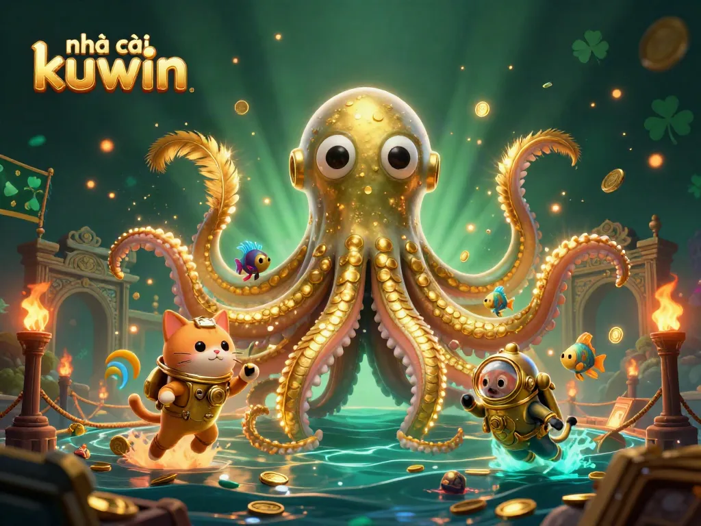Join the adventure at nhà cái kuwin with a kraken, diving cat, and underwater treasure!