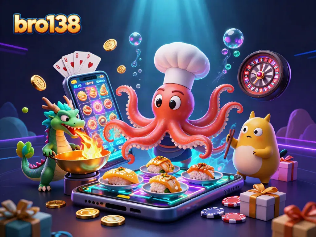 Spin the reels with bro138 for thrilling jackpots in a vibrant casino illustration.