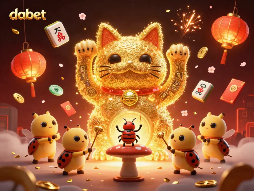 Engage with dabet's vibrant casino world featuring a lucky cat and dynamic symbols.