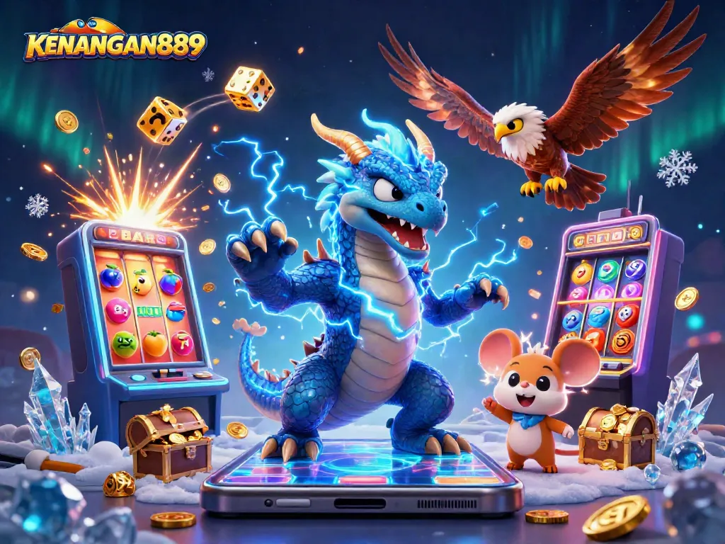 Play exciting casino games with KENANGAN889 featuring a thunder dragon and jackpot bursts.