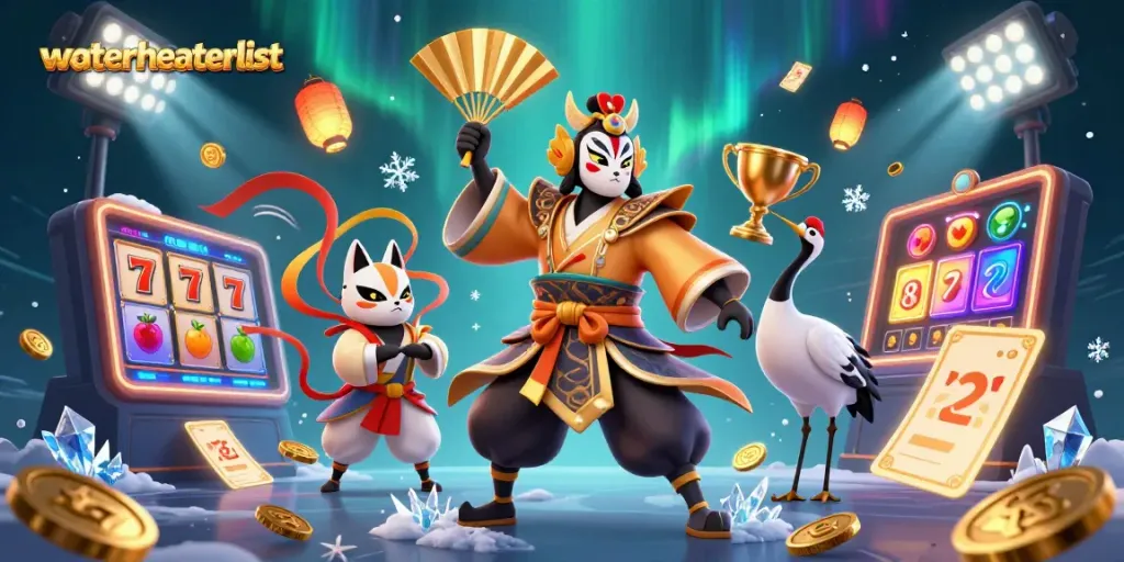 Experience the excitement at waterheaterlist with a vibrant kabuki warrior in a casino-themed showdown.