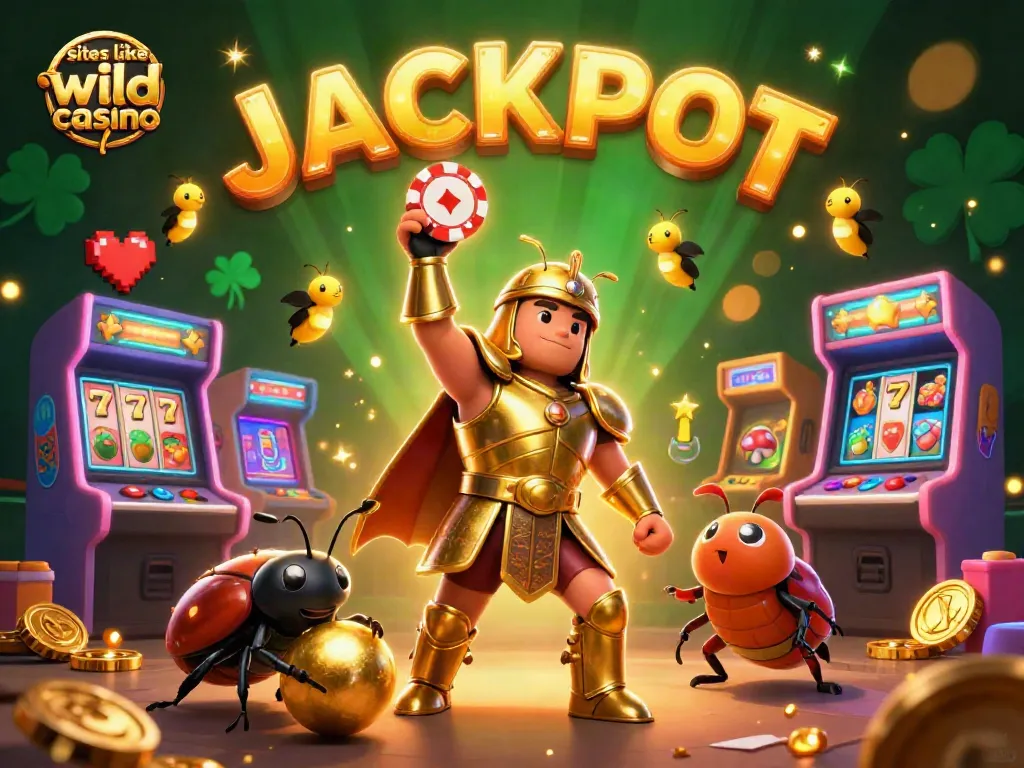 Experience sites like Wild Casino with vibrant gaming action and jackpot symbols in this colorful illustration.