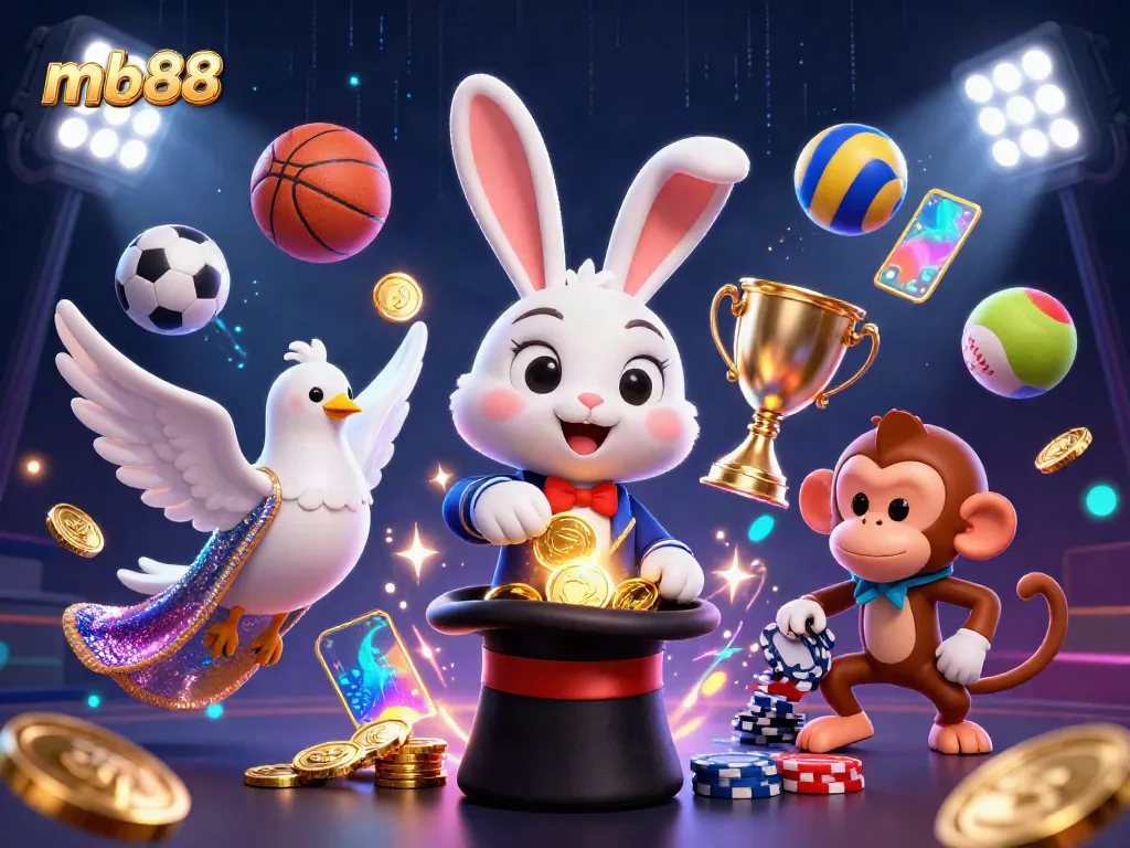 Experience thrilling gaming at mb88 with a magician rabbit, dove, and monkey among sports elements.