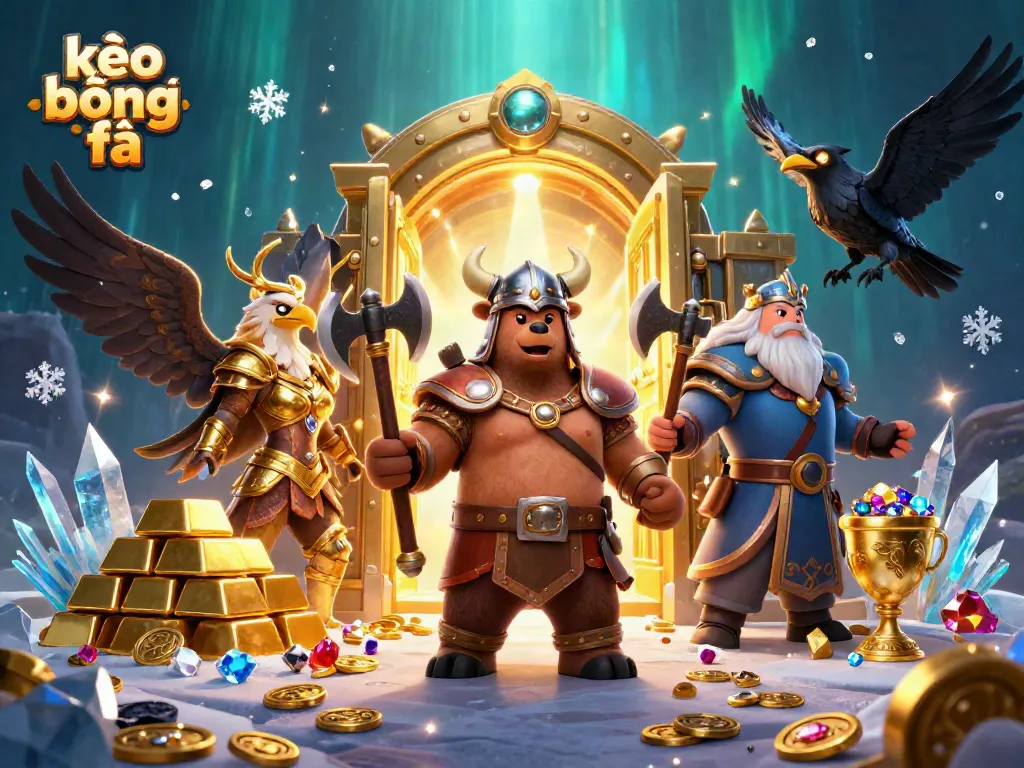 Experience thrilling kèo bóng đá action with Viking characters amid treasure in a dynamic scene.